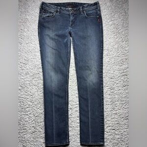 Silver Jeans Womens 31 Sienna Low Rise Dark Wash Embroidered Pockets Stretch